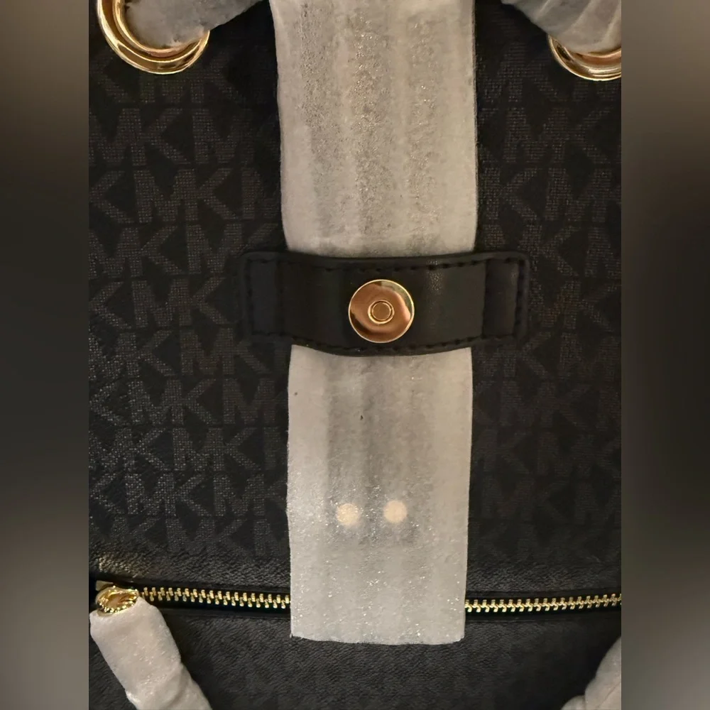 Michael Kors Jet Set Backpack Black MK Signature Gold Hardware New - Picture 7 of 11